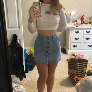 Trendy, Button, Denim Skirt.